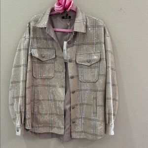 Sequin Plaid Jacket - Beige